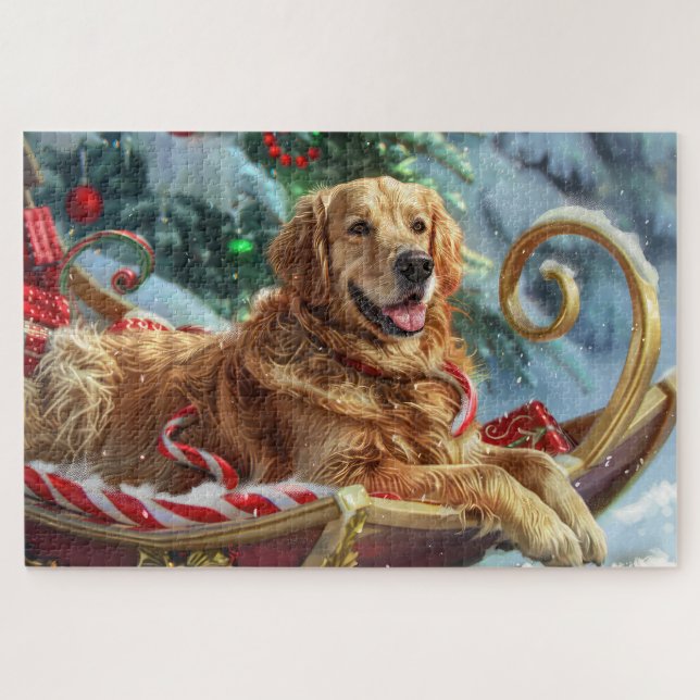 Puzzle Chien Retriever doré Noël Festif (Horizontal)