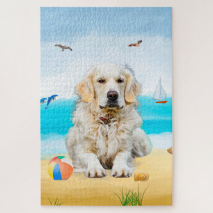 Puzzle Chien Retriever Doré sur la Plage