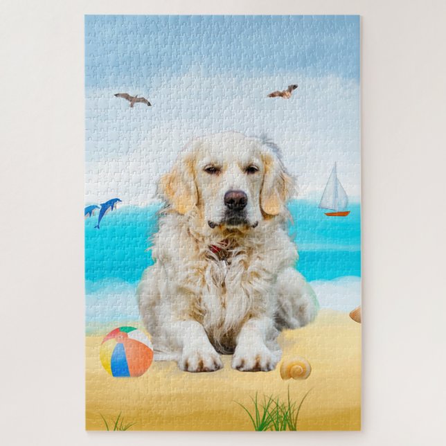 Puzzle Chien Retriever Doré sur la Plage (Vertical)