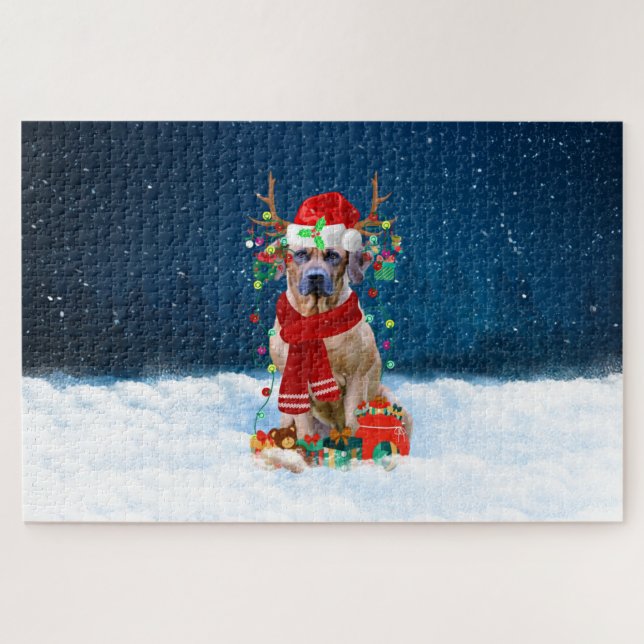 Puzzle Chien Rhodesian Ridgeback avec des cadeaux de Noël (Horizontal)