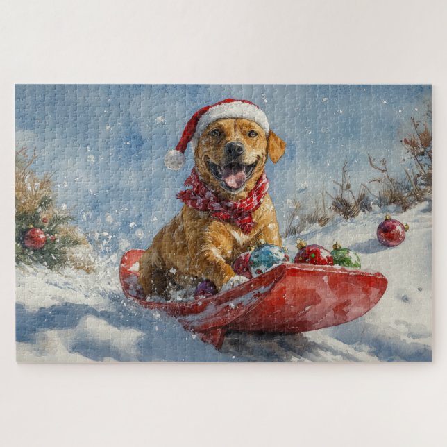 Puzzle Chien Rhodesian Ridgeback dans un traîneau de Noël (Horizontal)