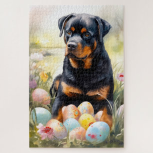 Puzzle Chien Rottweiler avec Oeufs de Pâques Fête