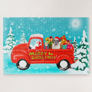 Puzzle Chien Saint-Bernard Noël Père Noël Camion de Livra