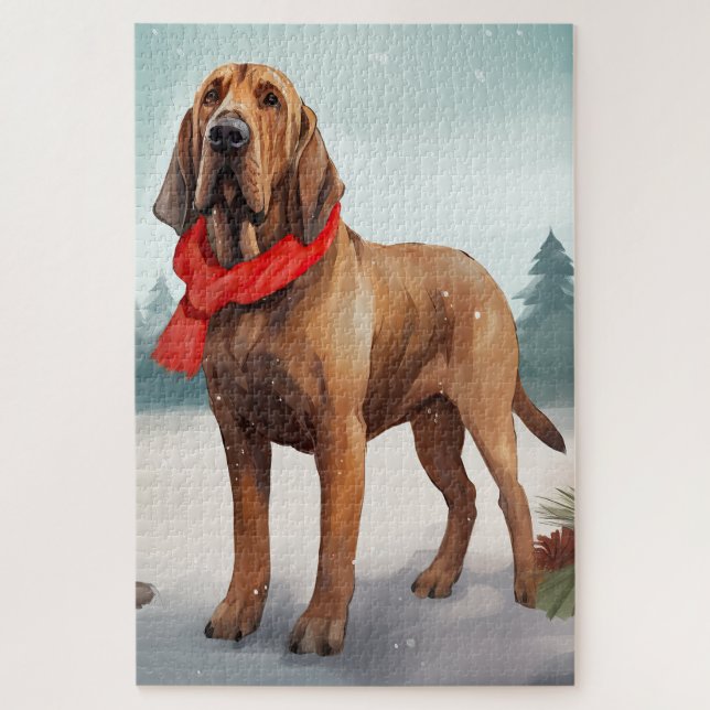 Puzzle Chien sanglant à Noël de neige (Vertical)