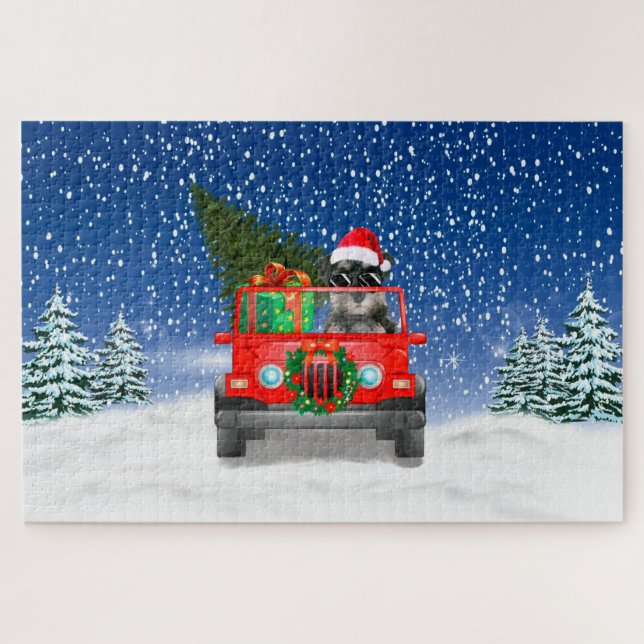Puzzle Chien Schnauzer avec cadeaux de Noël (Horizontal)