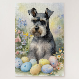 Puzzle Chien Schnauzer avec œufs de Pâques Vacances