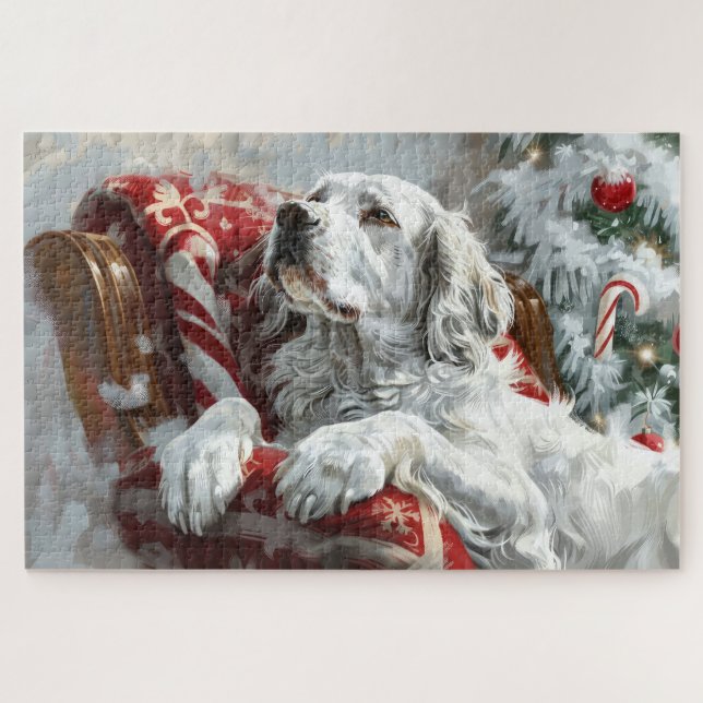 Puzzle Chien Setter Anglais Fête de Noël (Horizontal)