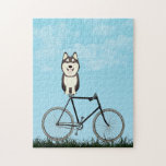 Puzzle Chien sibérien Husky assis sur une bicyclette Vint<br><div class="desc">Puzzle avec un adorable Husky assis sur une bicyclette à l'ancienne,  un jour d'été bleu.</div>