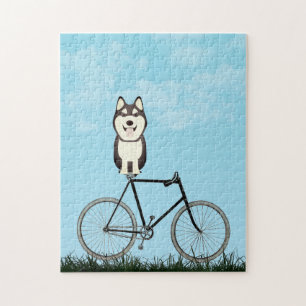 Puzzle Chien sibérien Husky assis sur une bicyclette Vint