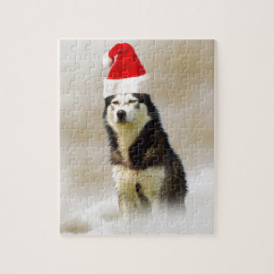 Puzzle Chien sibérien Husky avec chapeau de Santa Hat en 
