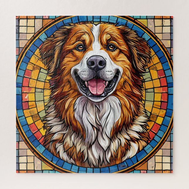 Puzzle Chien souriant sur fond mosaïque (Vertical)