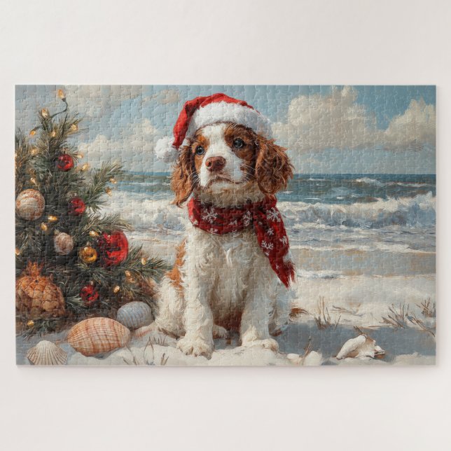 Puzzle Chien Springer Spaniel Noël Vintage Plage (Horizontal)