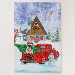 Puzzle Chien-taureau français en livraison de Noël Camion