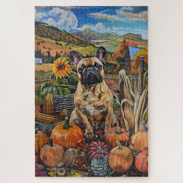 Puzzle Chien-taureau français récolte d'automne Thanksgiv (Vertical)