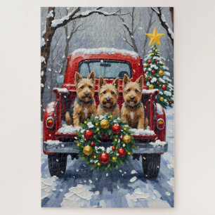 Puzzle Chien terrier écossais camion rouge de Noël vacanc