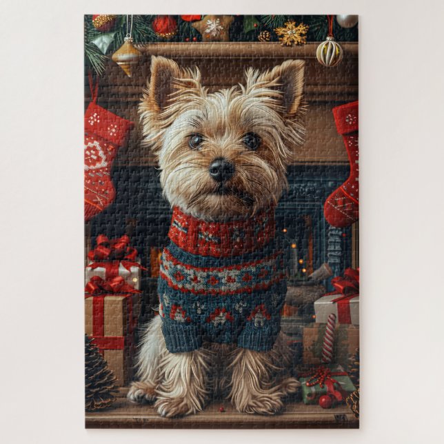 Puzzle Chien Terrier Skye avec cheminée de cadeaux de Noë (Vertical)