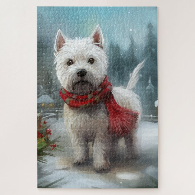 Puzzle Chien Terrier West Highland White dans la neige de (Vertical)