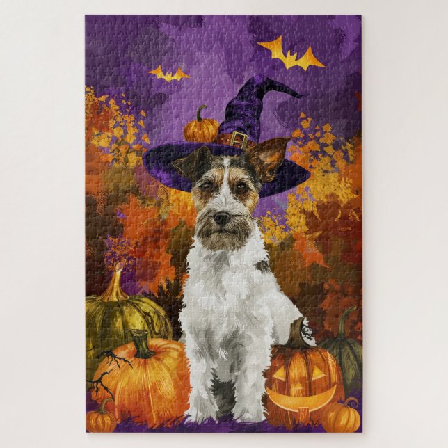 Puzzle Chien terrier Wirefox Spooky Halloween Sorcière Ci (Vertical)