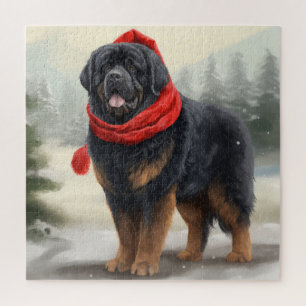 Puzzle Chien tibétain mastiff à Noël de neige