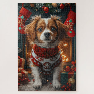 Puzzle Chien Tibétain Terrier Avec Foyer Cadeaux De Noël