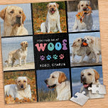 Puzzle Chien Vous M'Avez Eu WOOF Custom 8 Photo Collage R<br><div class="desc">Voici notre puzzle "You Had Me at WOOF", l'ajout parfait à tout amoureux des chiens chez soi. Ce puzzle pour chien présente un design moderne rétro et mignon, avec un espace pouvant accueillir jusqu'à 8 photos de votre animal de compagnie bien-aimé. C'est une excellente façon de présenter votre ami furry...</div>