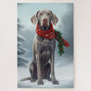 Puzzle Chien Weimaraner dans la neige de Noël