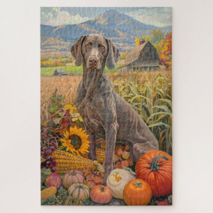 Puzzle Chien Weimaraner Récolte d'automne Action de grâce