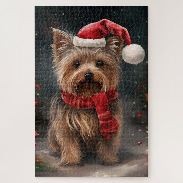 Puzzle Chien Yorkshire Terrier dans la neige de Noël (Vertical)