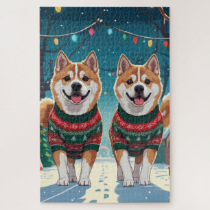 Puzzle Chiens Akita Noël Neige Fêtes