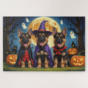 Puzzle Chiens bergers allemands Citrouille Halloween drôl