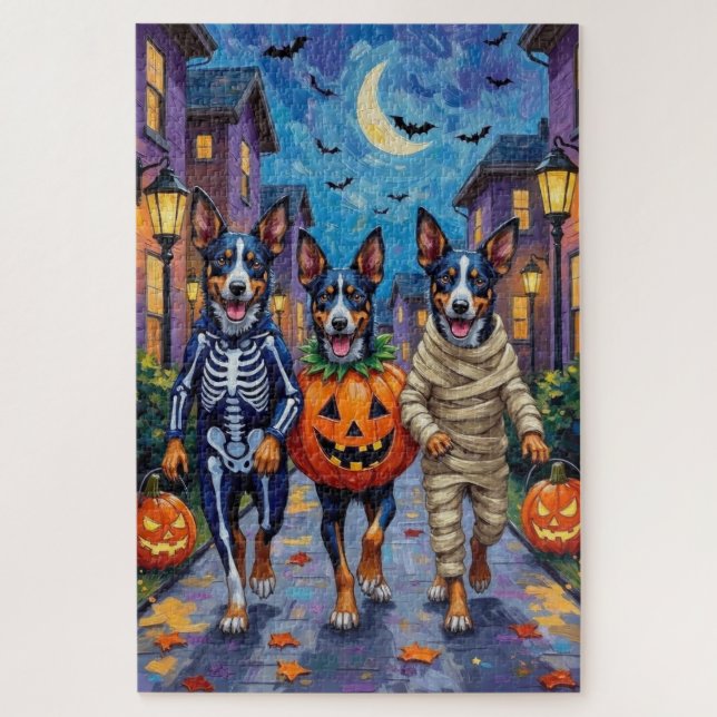 Puzzle Chiens Blue Heeler faisant Trick-or-Treating en te (Vertical)