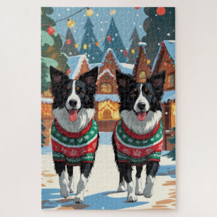 Puzzle Chiens Border Collie Noël Neige Fêtes