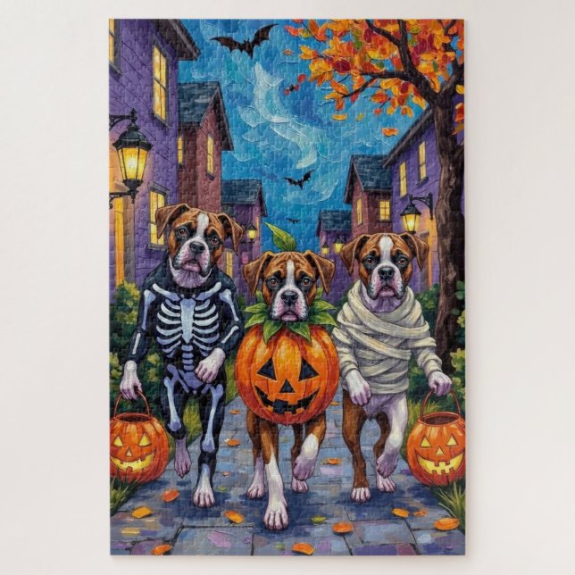 Puzzle Chiens Boxer demandant des friandises pour Hallowe (Vertical)