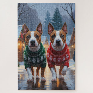Puzzle Chiens Bull Terrier Noël Neige Fêtes