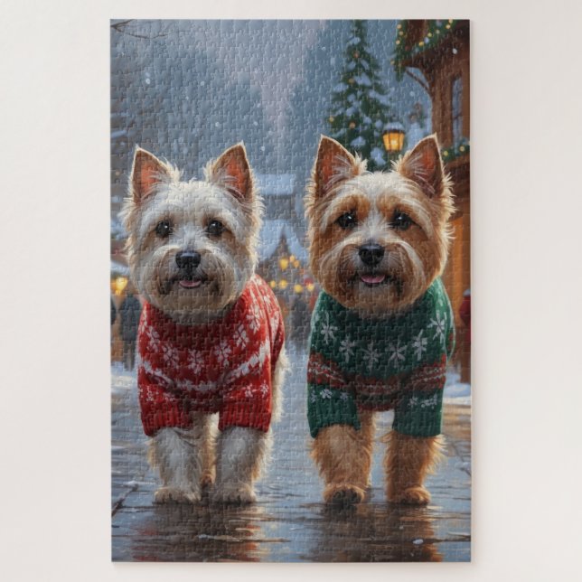 Puzzle Chiens Cairn Terrier Noël Neige Vacances  (Vertical)