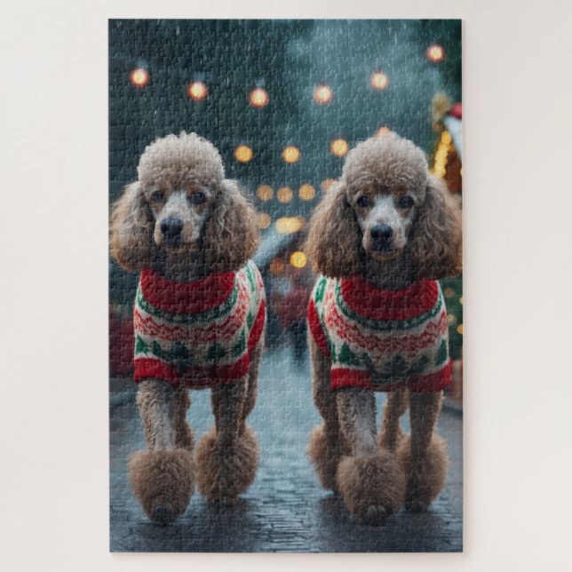 Puzzle Chiens Caniches Noël Neige Fêtes  (Vertical)