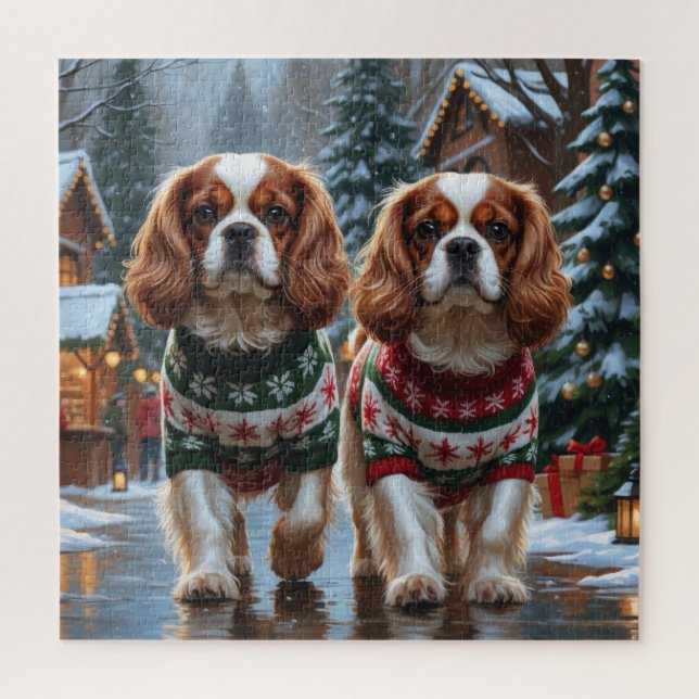 Puzzle Chiens Cavalier King Charles Spaniel Noël Neige  (Vertical)
