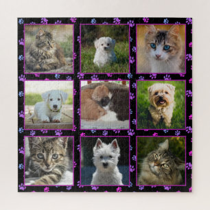 Puzzle Chiens Chats Rose Violet Bleu Empreintes de Patte