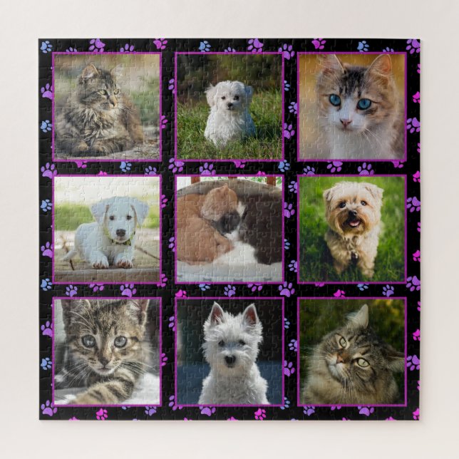 Puzzle Chiens Chats Rose Violet Bleu Empreintes de Patte  (Vertical)