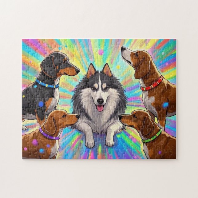 Puzzle Chiens Chiens Chiots avec arrière - plan arc-en-ci (Horizontal)