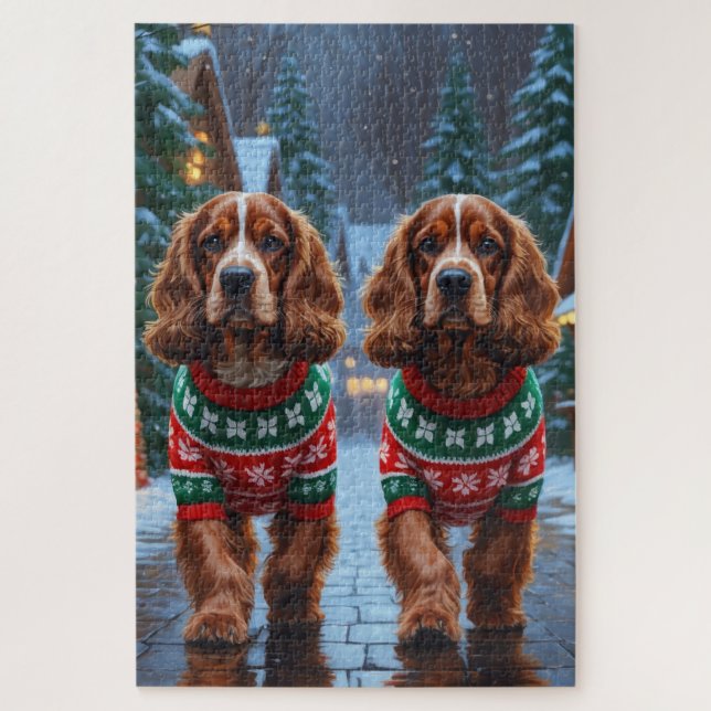 Puzzle Chiens Cocker Spaniel Noël Neige Fêtes (Vertical)