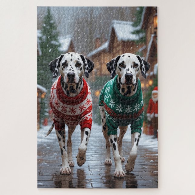 Puzzle Chiens dalmatiens Noël Neige Fêtes  (Vertical)