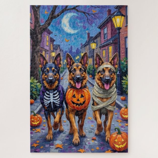 Puzzle Chiens de berger allemands Trick-or-Treating Hallo (Vertical)