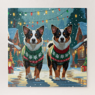 Puzzle Chiens de berger australiens Noël Neige Vacances