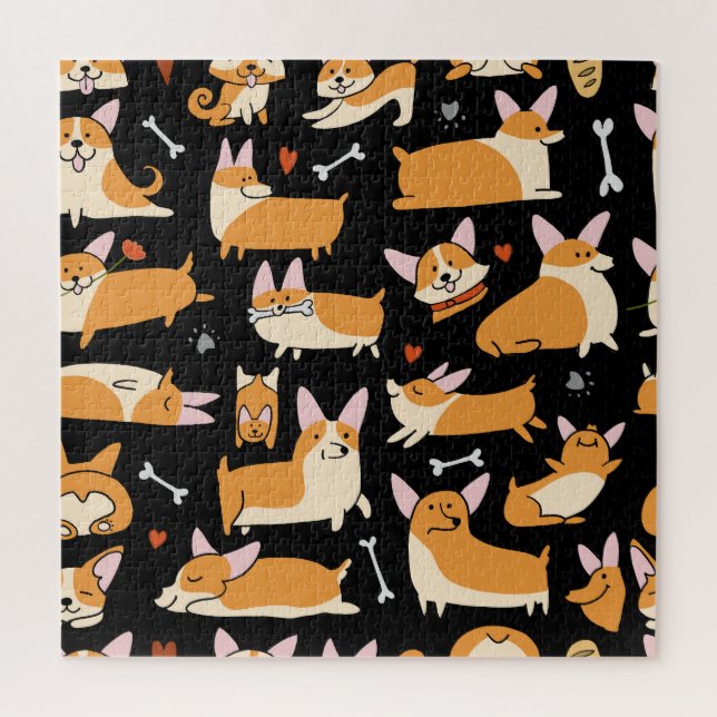 Puzzle Chiens De Corgi, Arrière - plan Sans Seamless. (Vertical)