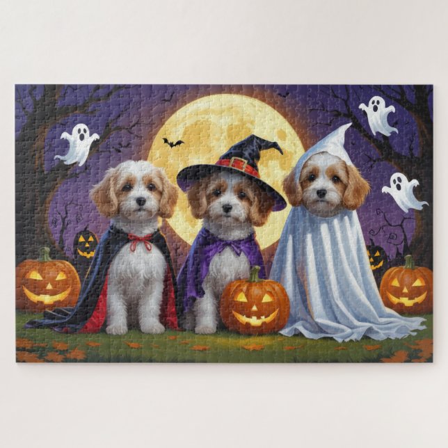 Puzzle Chiens de Coton De Tulear Citrouille Halloween Fun (Horizontal)