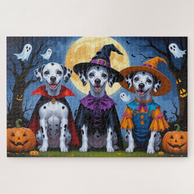 Puzzle Chiens de Dalmatie Citrouille Halloween drôle (Horizontal)