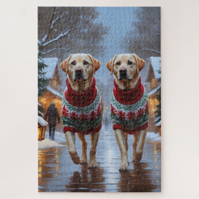 Puzzle Chiens de Labrador Noël Neige Fêtes (Vertical)
