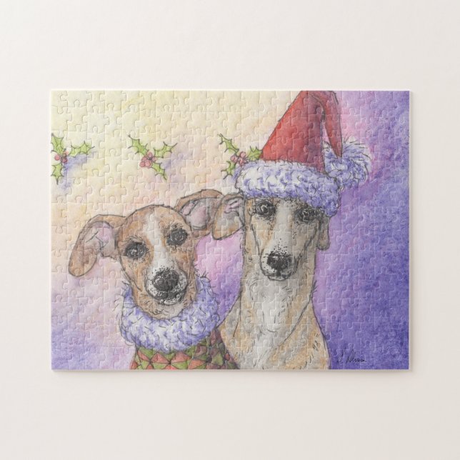 Puzzle Chiens de lévrier envoyant des souhaits de Noël (Horizontal)