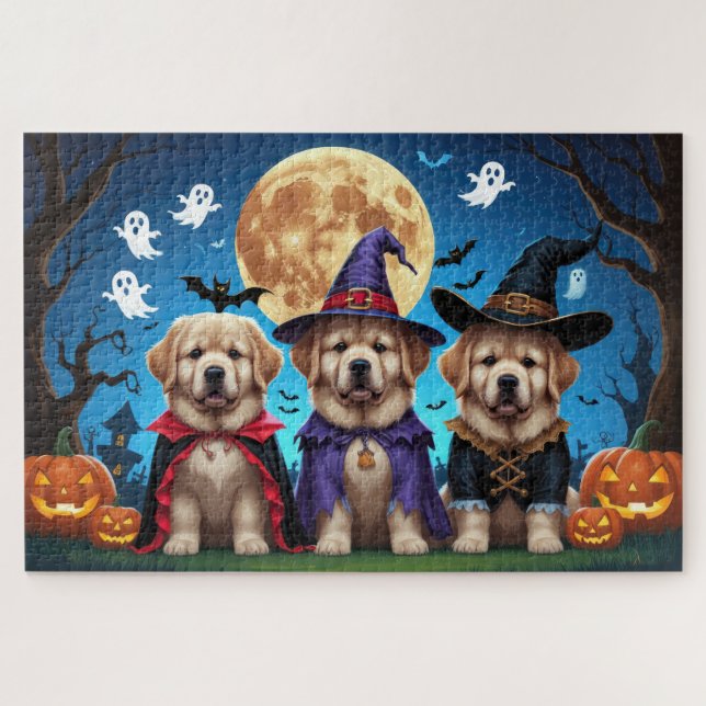 Puzzle Chiens de Terre-Neuve Citrouille Halloween Funny (Horizontal)